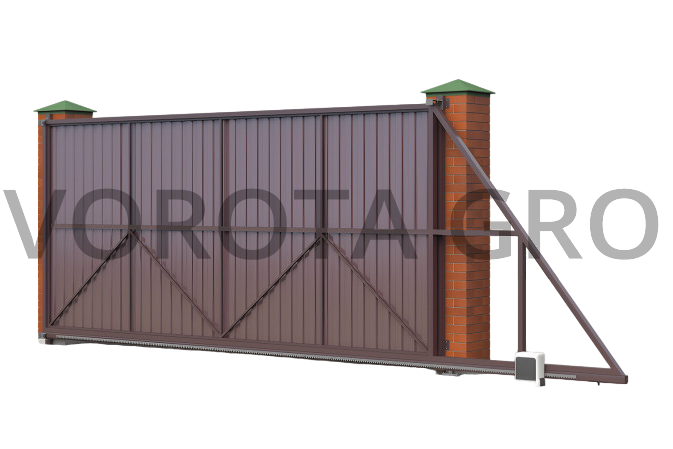 Откатные ворота на винтовых сваях Doorhan с кирпичными столбами для дома 3700x2000